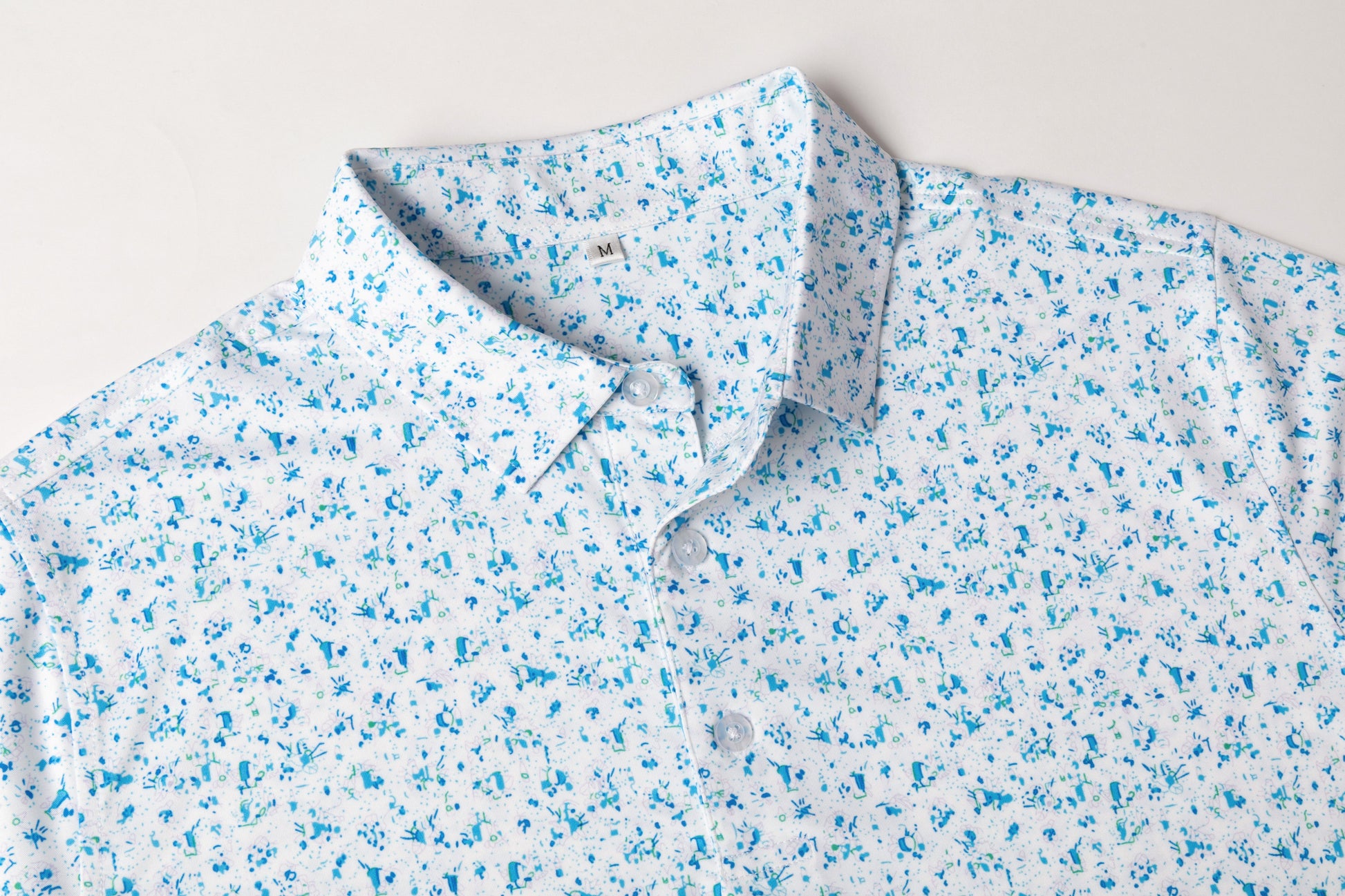 Blue Splatter Print Antimicrobial quick dry slim fit polo shirt