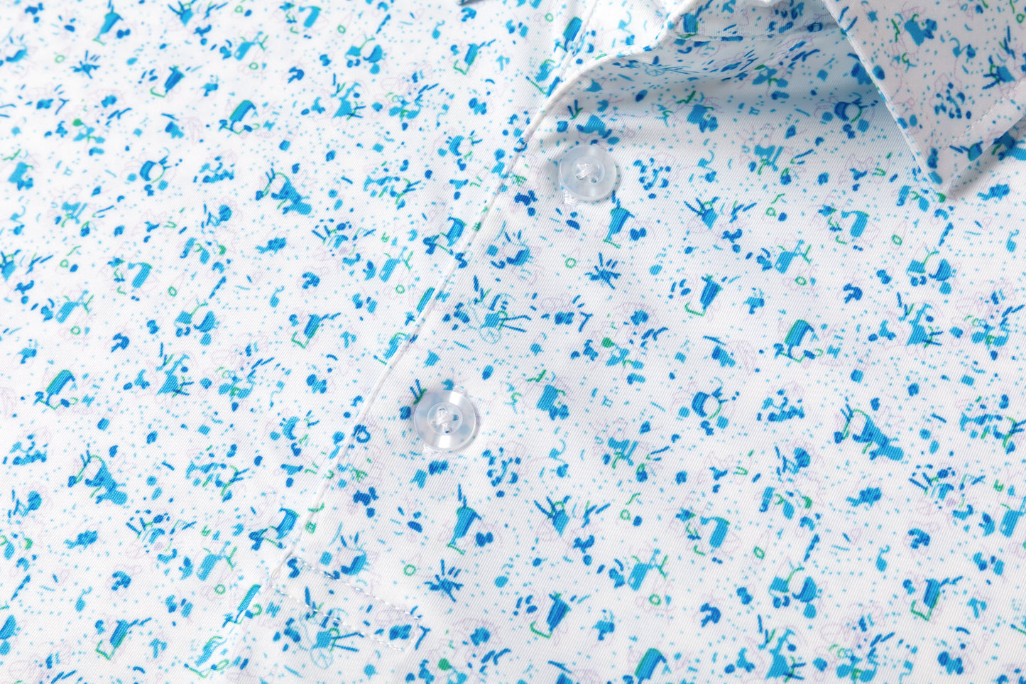 Blue Splatter Print Antimicrobial quick dry slim fit polo shirt