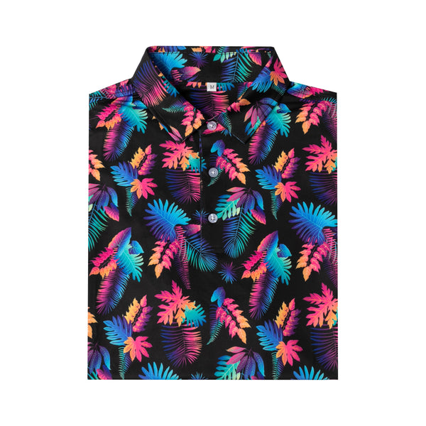 Colorful Tropical Plant Leaf Pattern Antimicrobial quick dry slim fit polo shirt