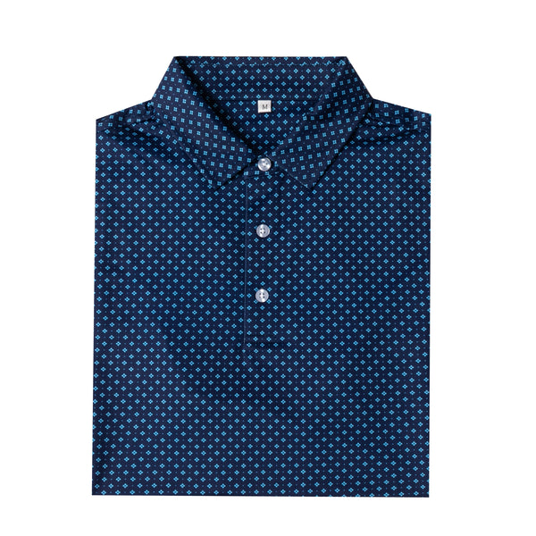 Blue diamond lattice pattern Antimicrobial quick dry slim fit polo shirt