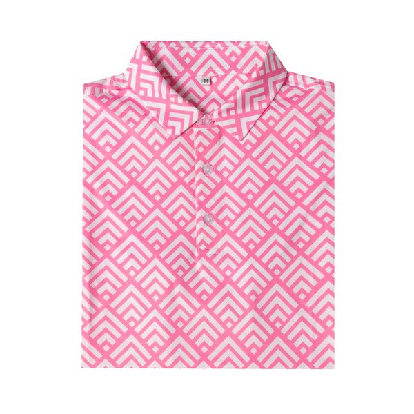 Pink diamond - shaped zigzag pattern Antimicrobial quick dry slim fit polo shirt