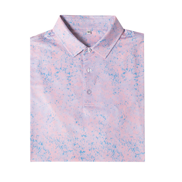 Pink - blue splatter pattern Antimicrobial quick dry slim fit polo shirt