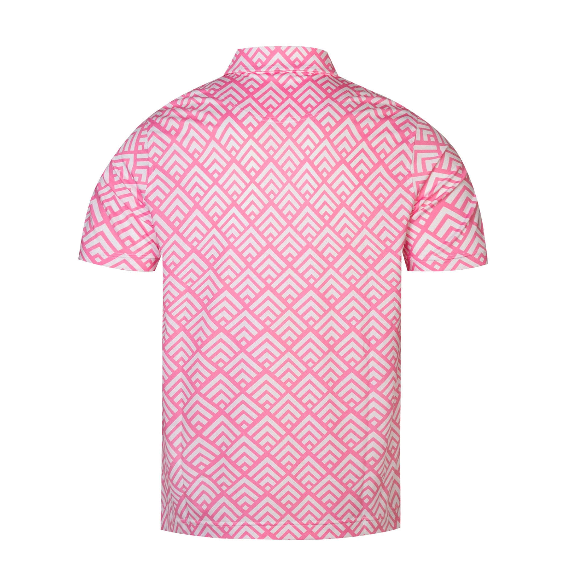 Pink diamond - shaped zigzag pattern Antimicrobial quick dry slim fit polo shirt