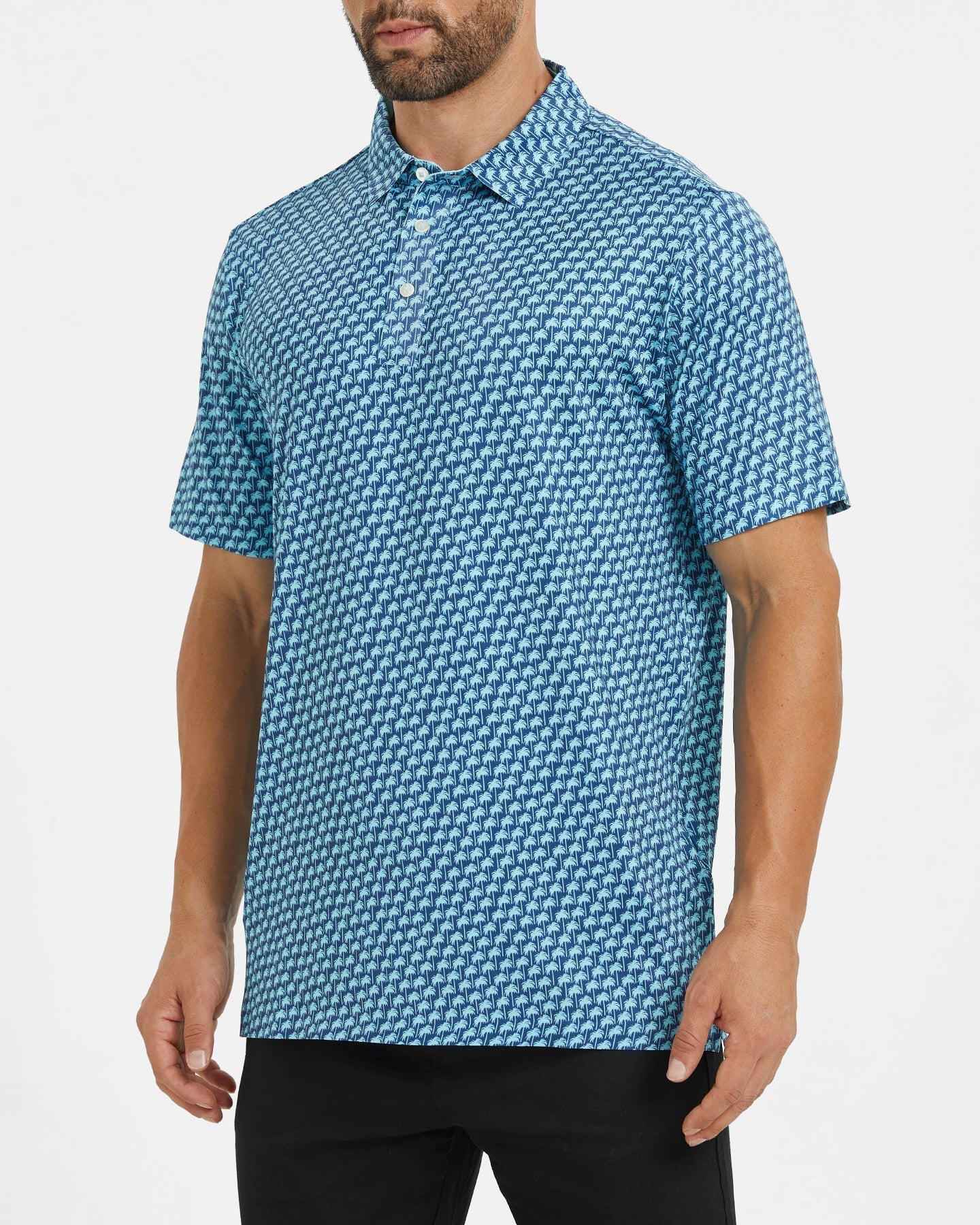 Men's blue Hawaii coconut tree-patterned golf polo shirt