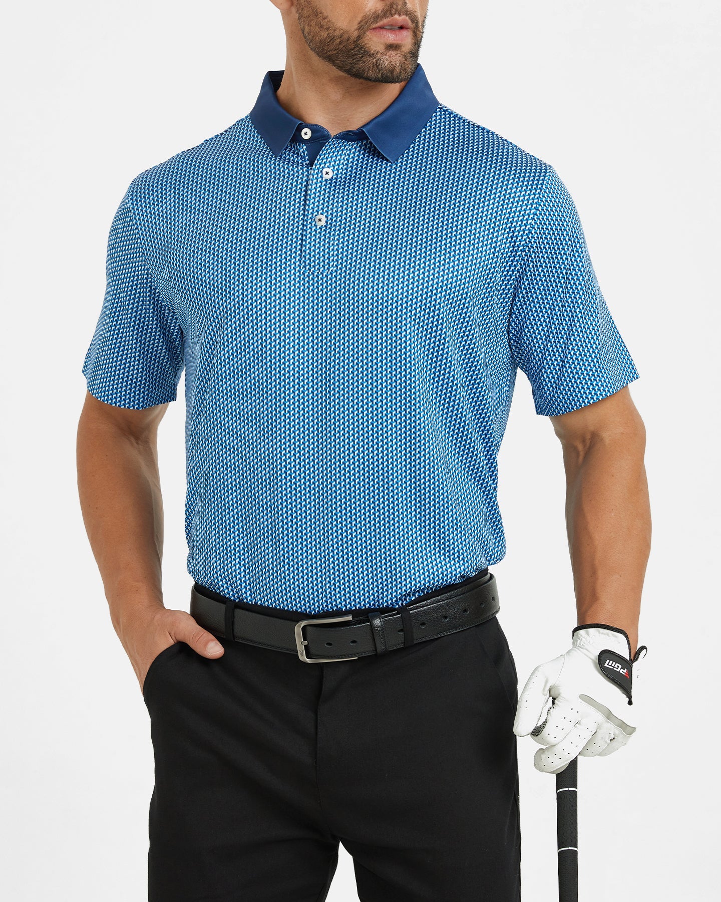 Men's blue golf polo shirt