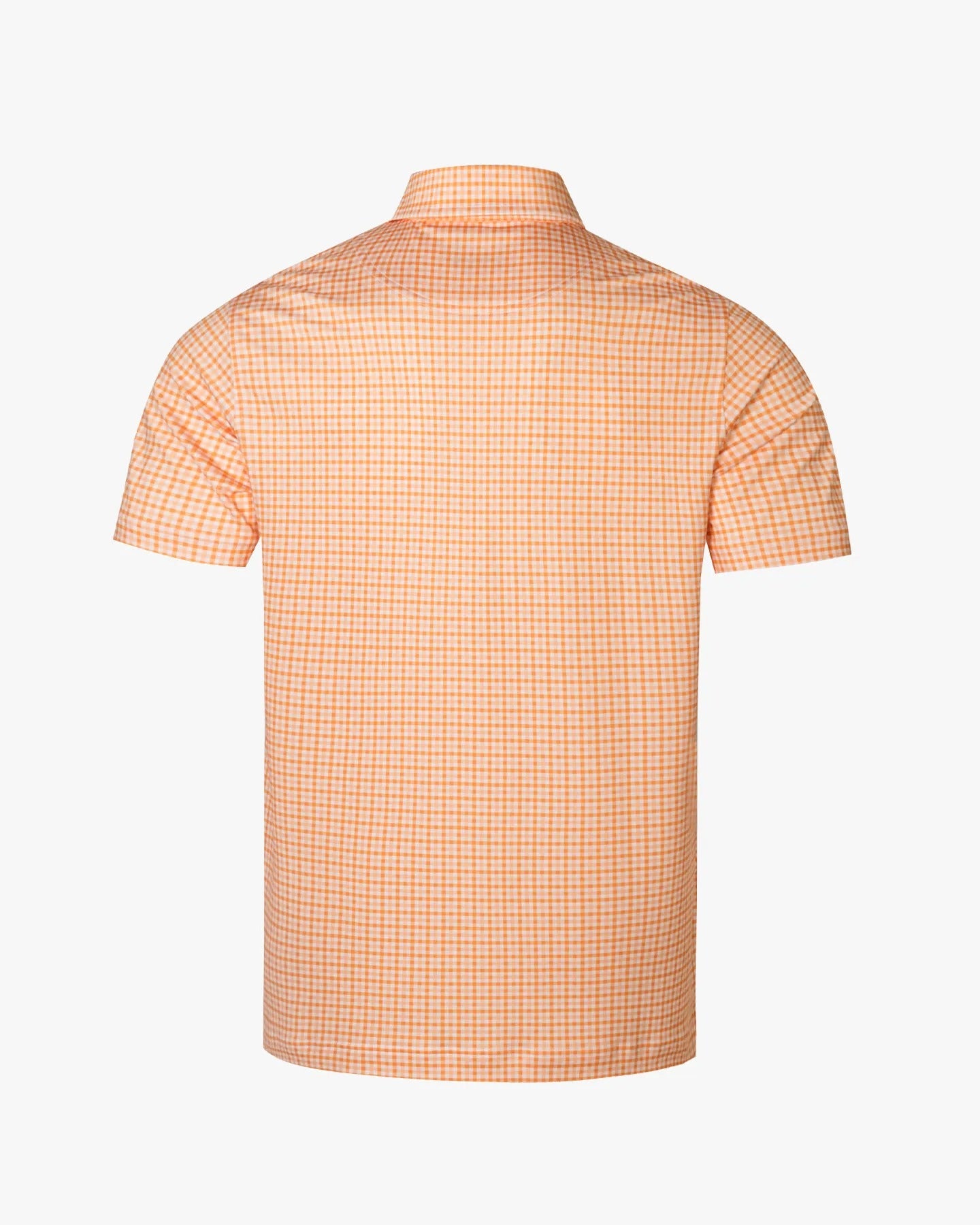 Men's orange checked patterned golf polo shirt