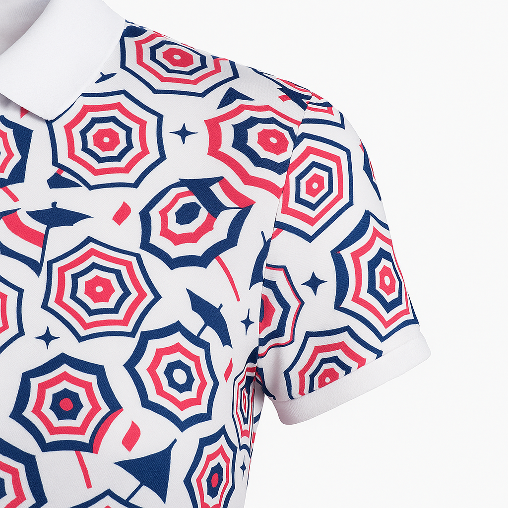 Women's Red, White & Blue Umbrella Print Performance Polo Shirt