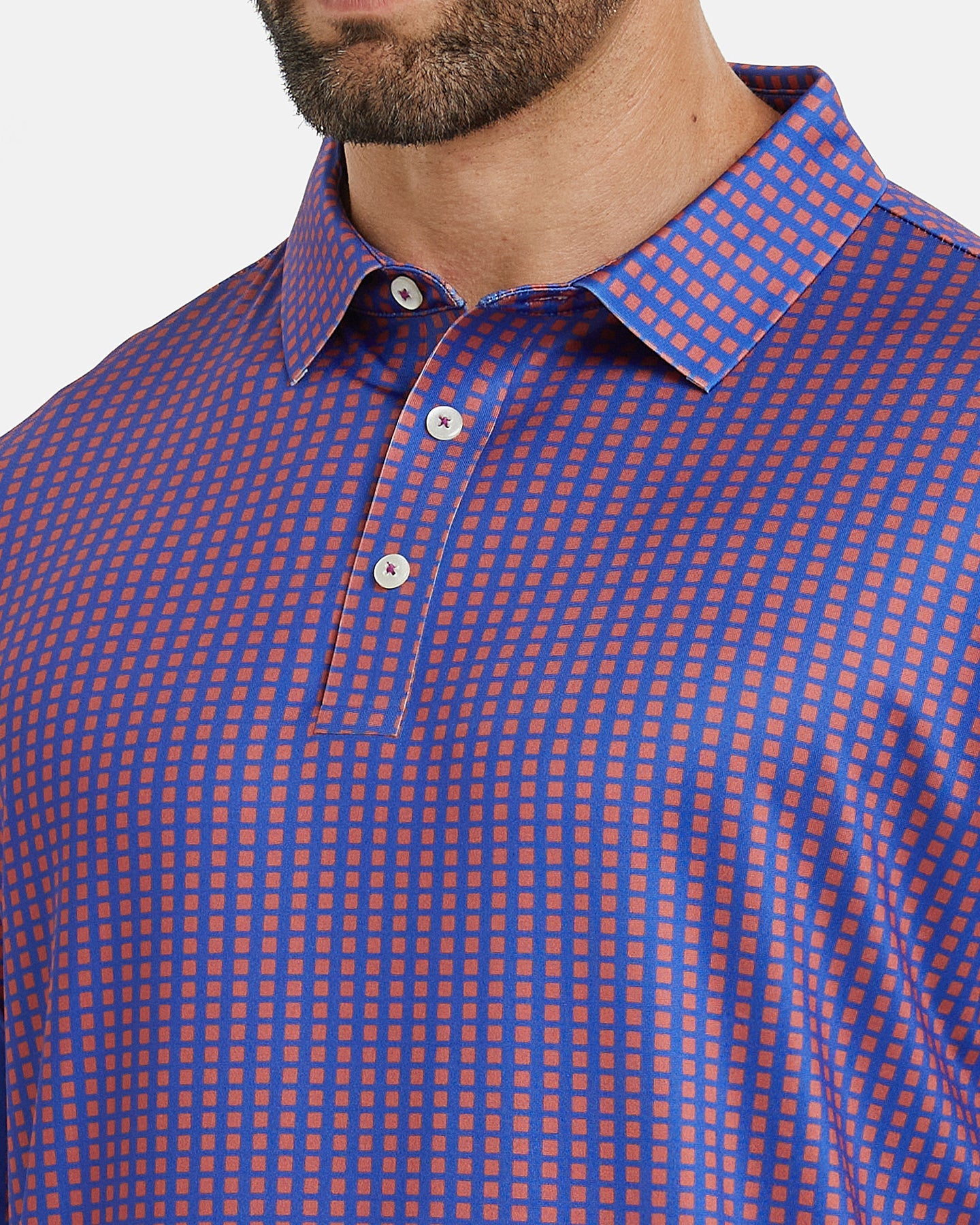 Men's purple square-patterned golf polo shirt