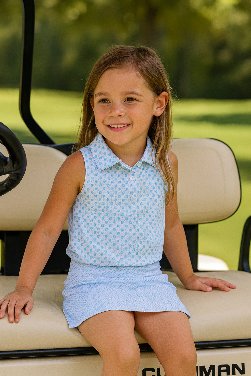 Girls' Light Blue Mini Pattern Performance Golf Skort
