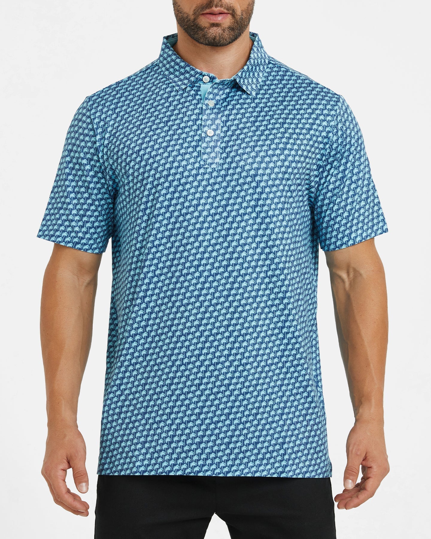 Men's blue Hawaii coconut tree-patterned golf polo shirt