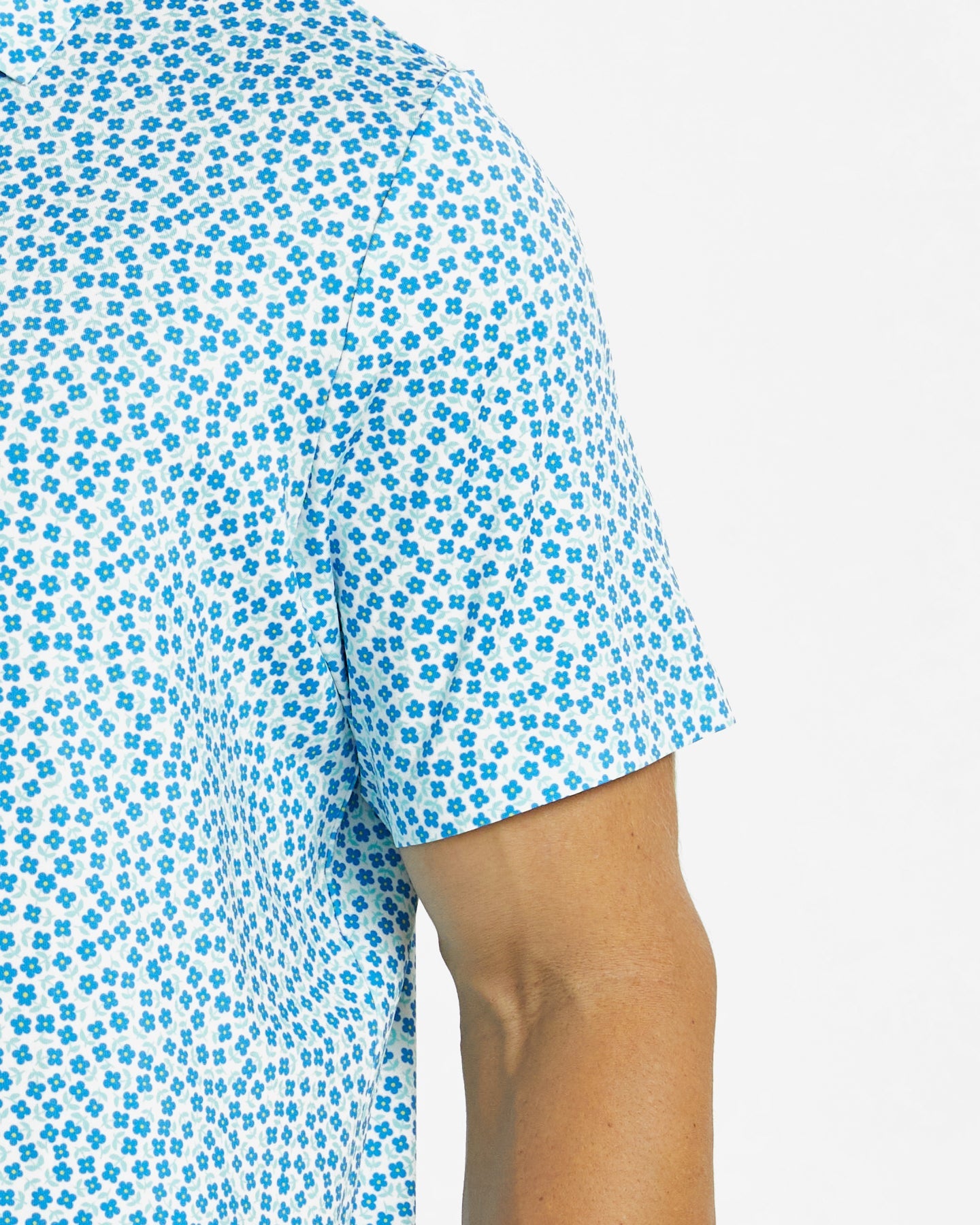 Men's blue flower-printed golf polo shirt
