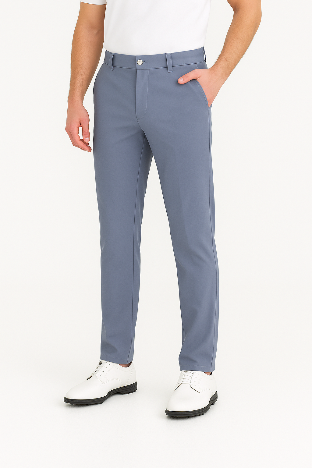 Light Gray - Blue Trousers with Contrast - Colored Waistband
