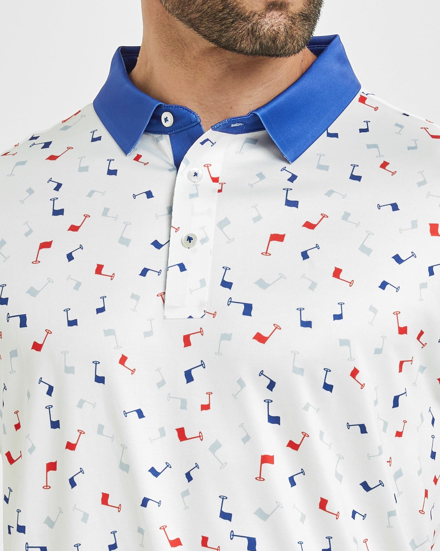 Men's golf polo shirt with flag printed patterns