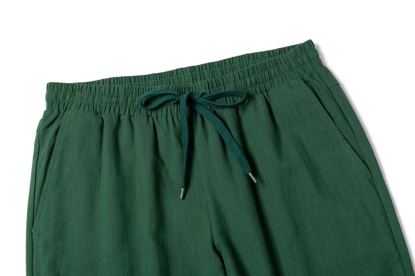 Vintage Green Linen Drawstring Cropped Pants