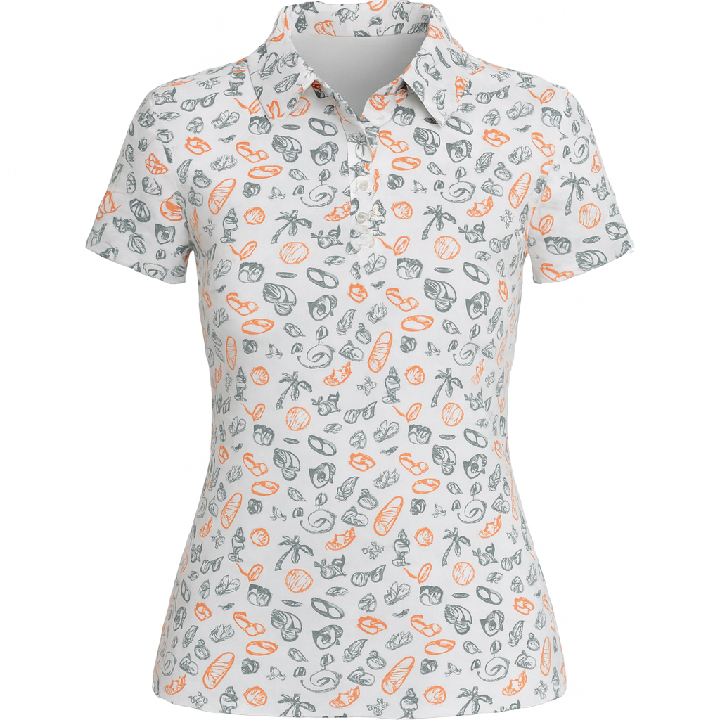 Women's Tropical Shell & Palm Print Performance Polo Shirt