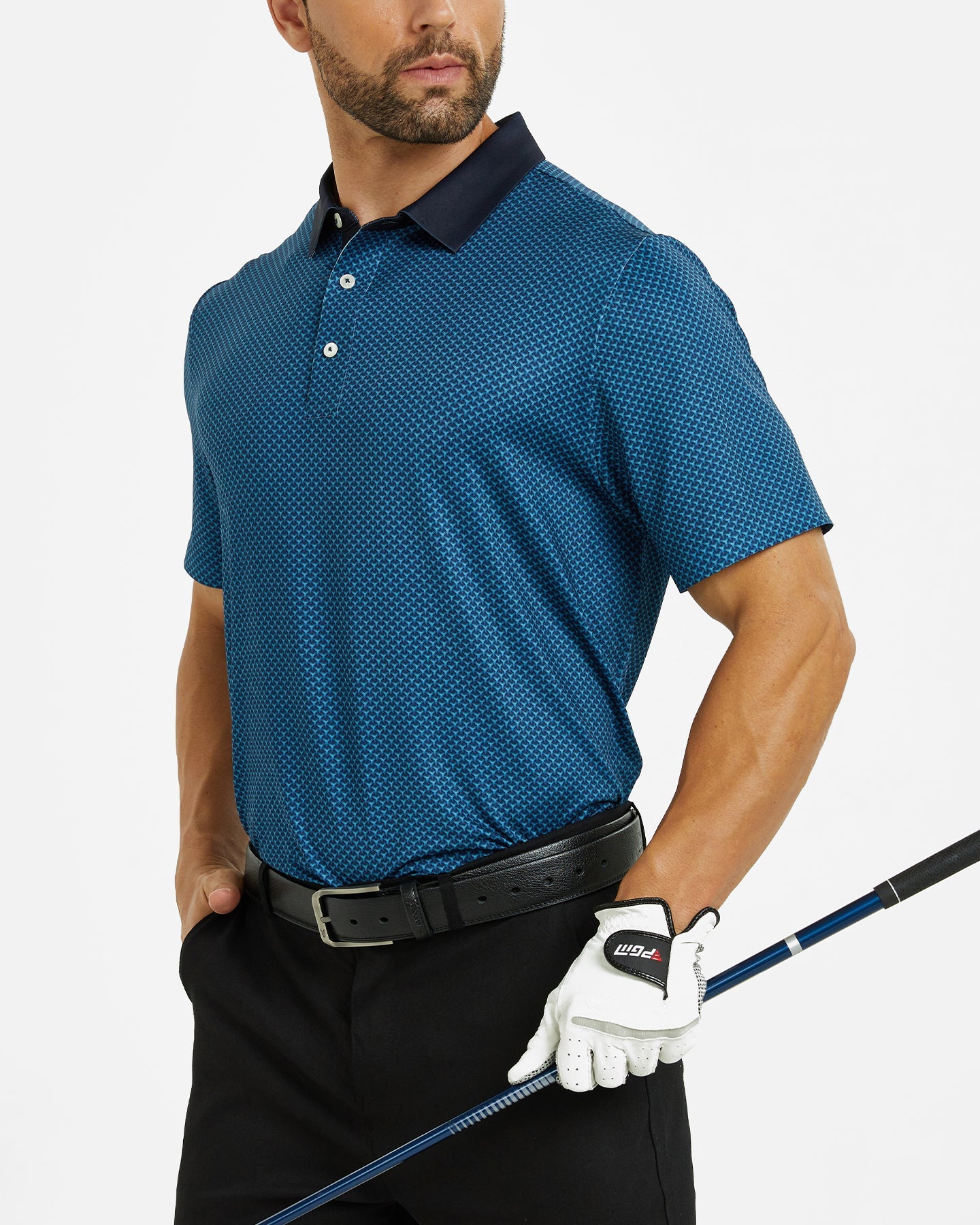 Men's light luxury dark blue golf polo shirt