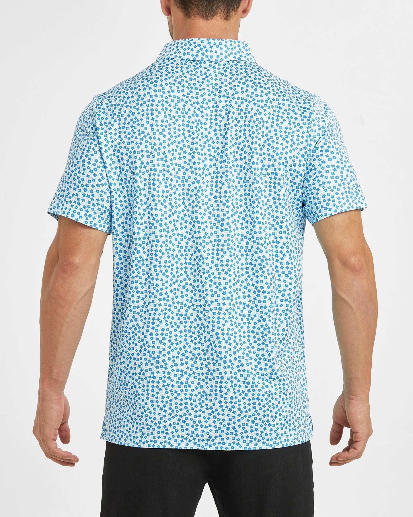 Men's blue flower-printed golf polo shirt