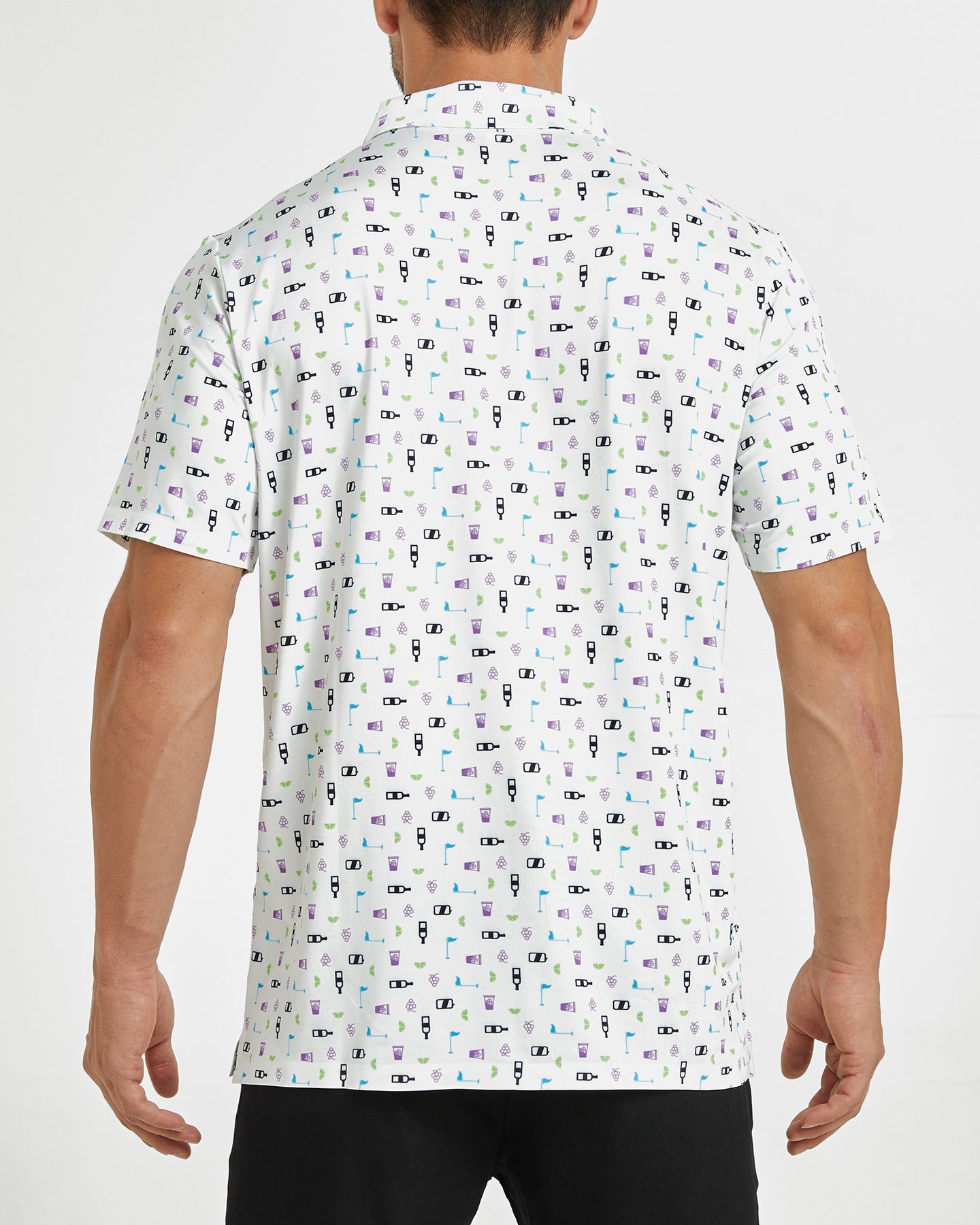 Men's white celebration print golf polo shirt