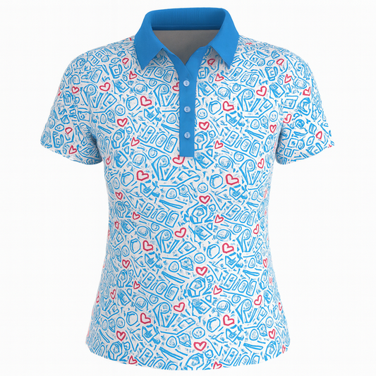 Women's Golf Icon & Heart Print Performance Polo Shirt