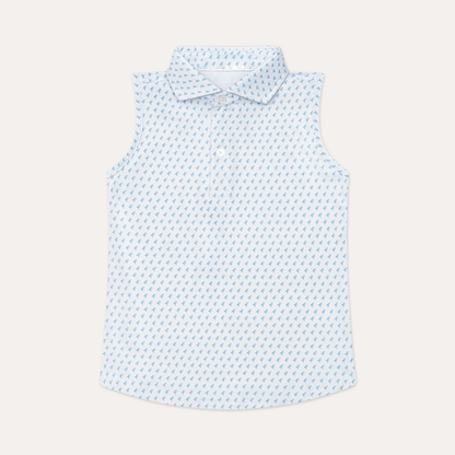 Kids' Light Blue Golf Icon Print Sleeveless Performance Polo