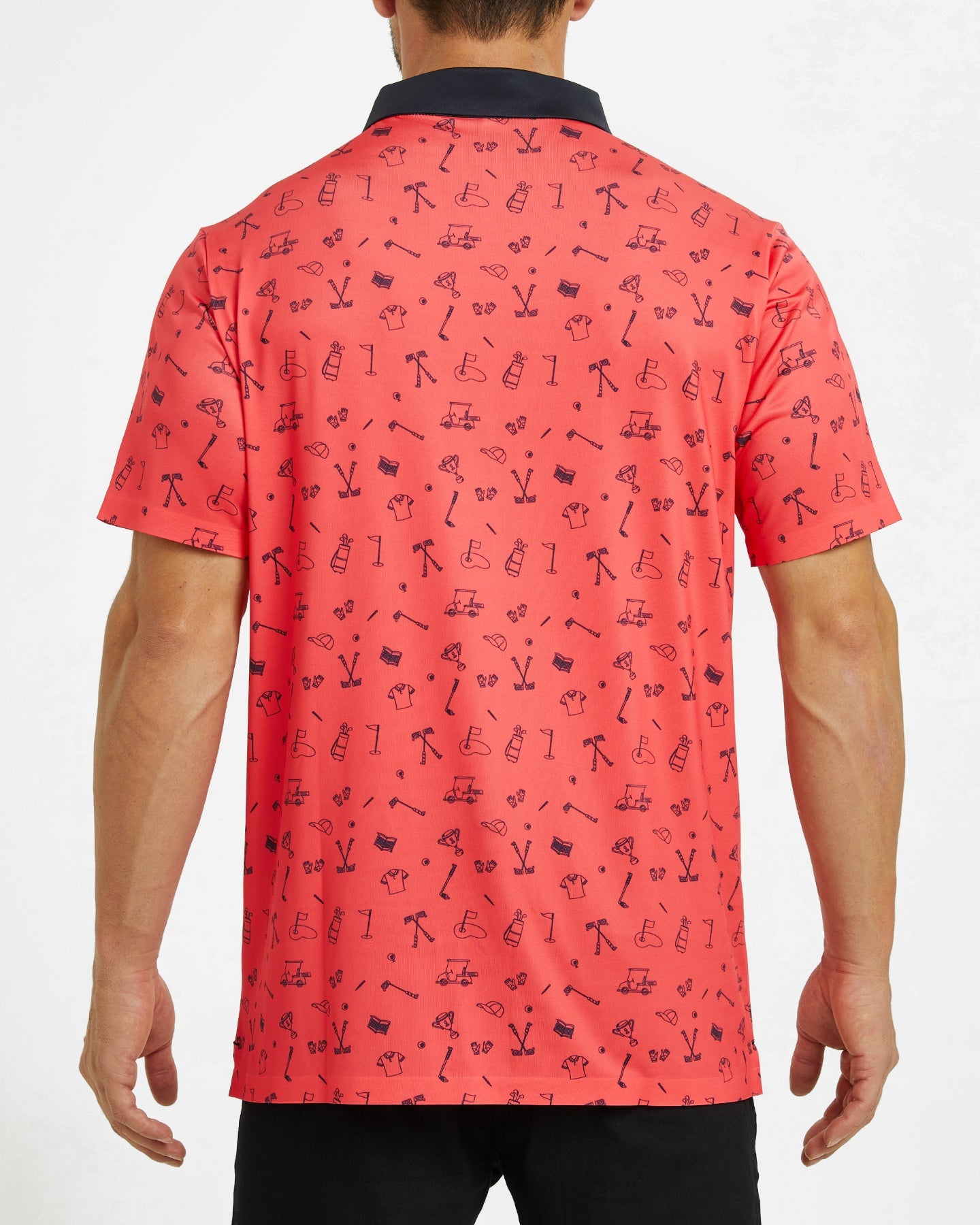 Men's red polo shirt with golf element prints