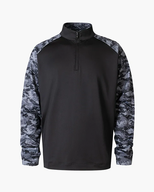 Black camouflage quarter-zip pullover