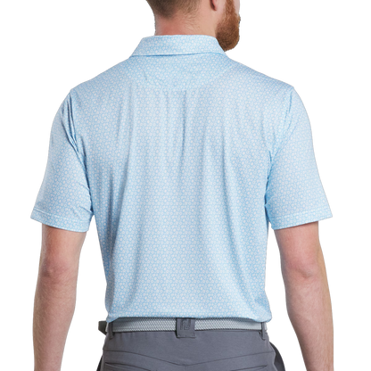 Men's golf polo shirt with blue star and flower prints