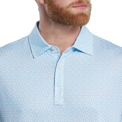 Men's golf polo shirt with blue star and flower prints