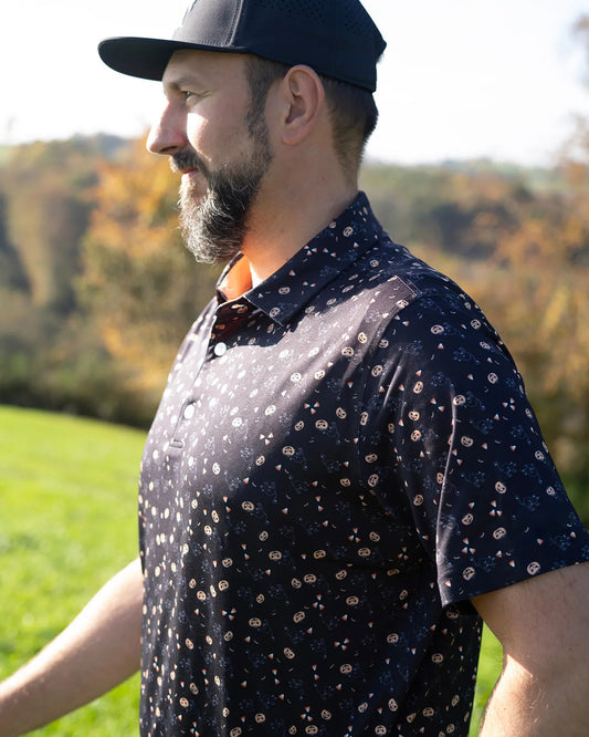 Men's Halloween pumpkin golf polo shirt