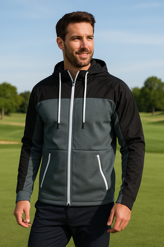 Men's Black & Grey Hybrid Performance Golf Hoodie Jacket