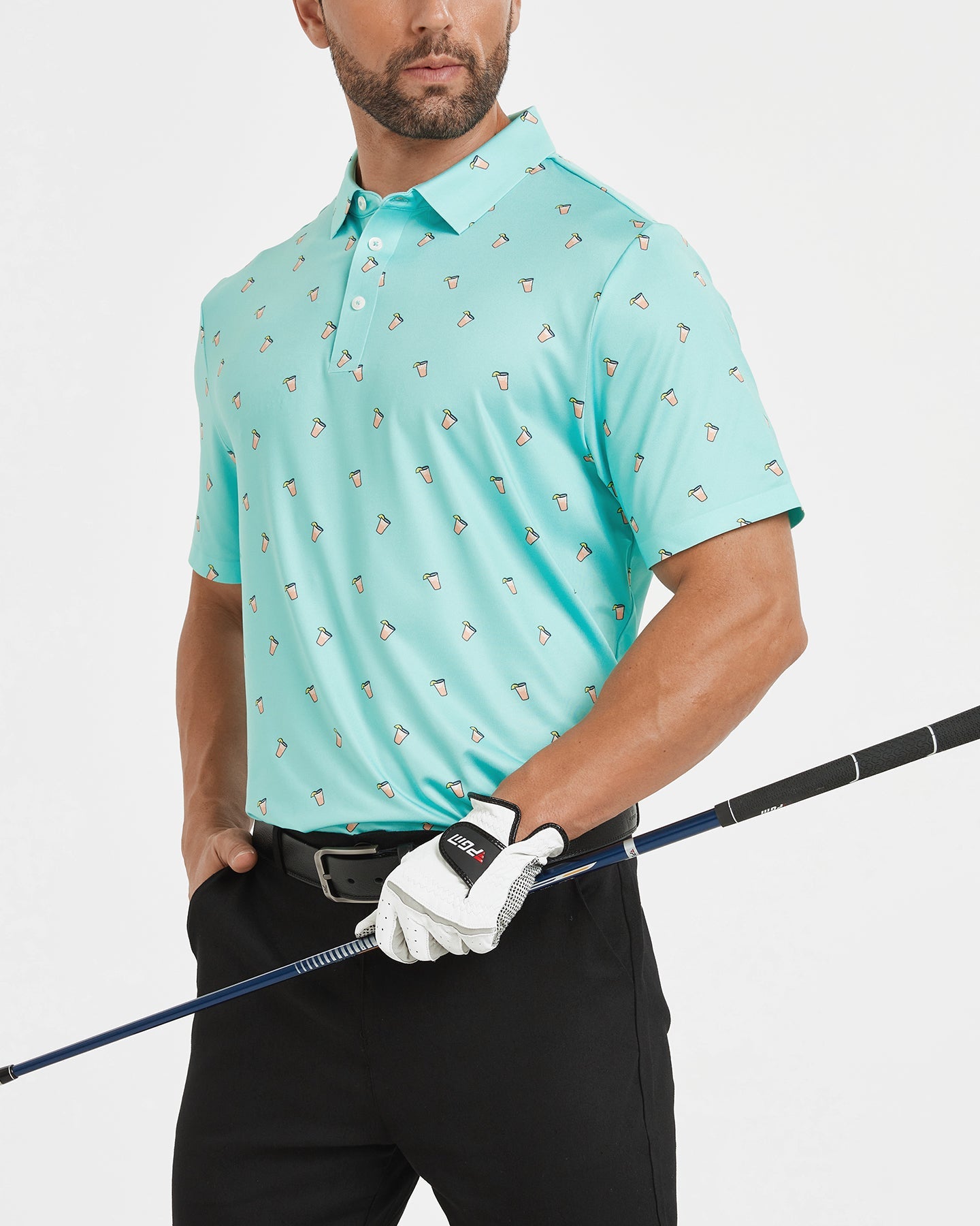 Men's blue summer Iced lemon golf polo shirt