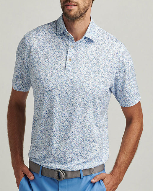 Men's light blue celebration printed golf polo shirts