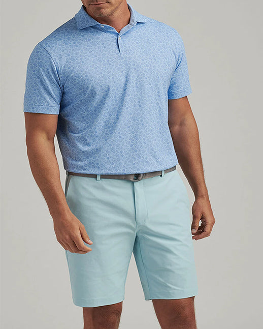 Men's blue leaf-printed golf polo shirt