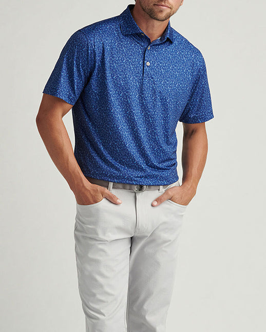 Men's dark blue wine glass-printed golf polo shirt