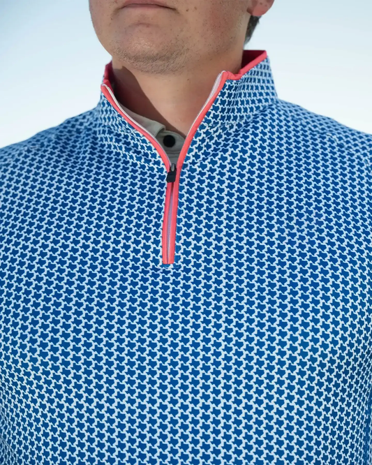 Houndstooth Quarter Zip - Ocean Blue