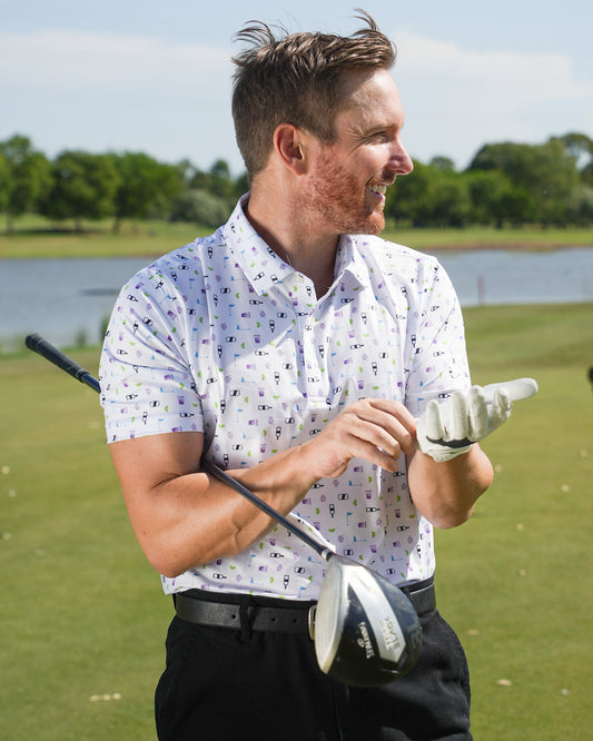 Party transfusion print white golf polo shirt