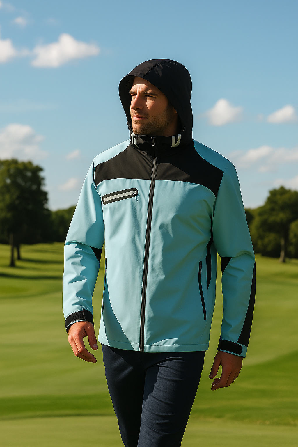 Men's Light Blue & Black Performance Golf Jacket