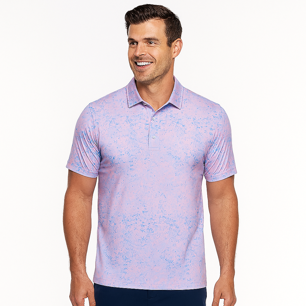 Pink Blue Splatter Polo Shirt - Antimicrobial Quick Dry Slim Fit