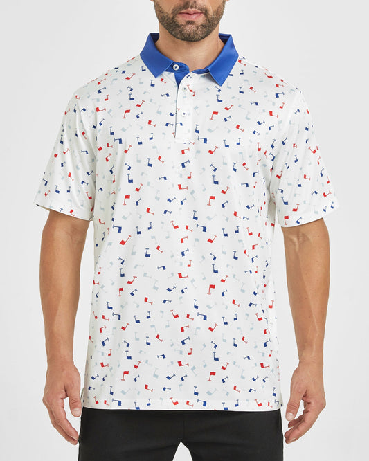 Men's golf polo shirt with flag printed patterns