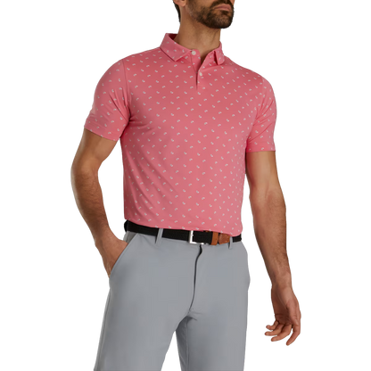 Men's pink golf polo shirt with cucumber patterns