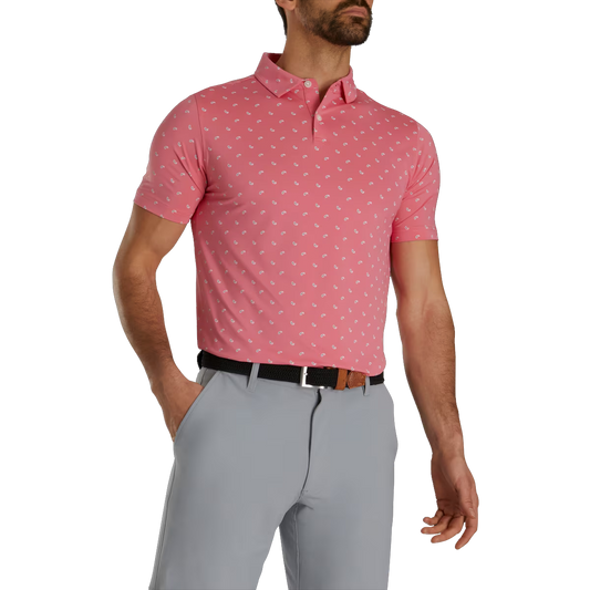 Men's pink golf polo shirt with cucumber patterns