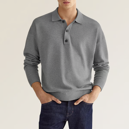 Men's Light Grey Long-Sleeve Polo Sweater