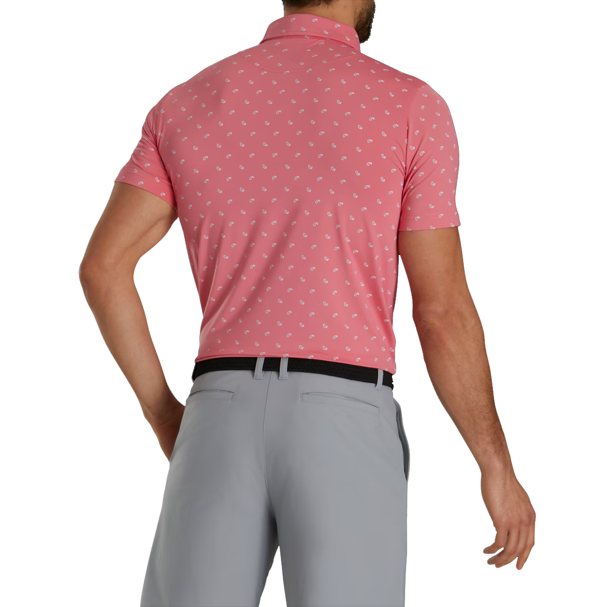 Men's pink golf polo shirt with cucumber patterns