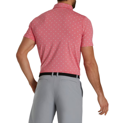 Men's pink golf polo shirt with cucumber patterns