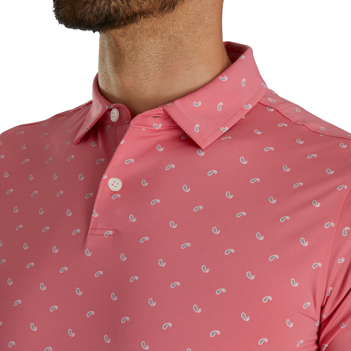 Men's pink golf polo shirt with cucumber patterns