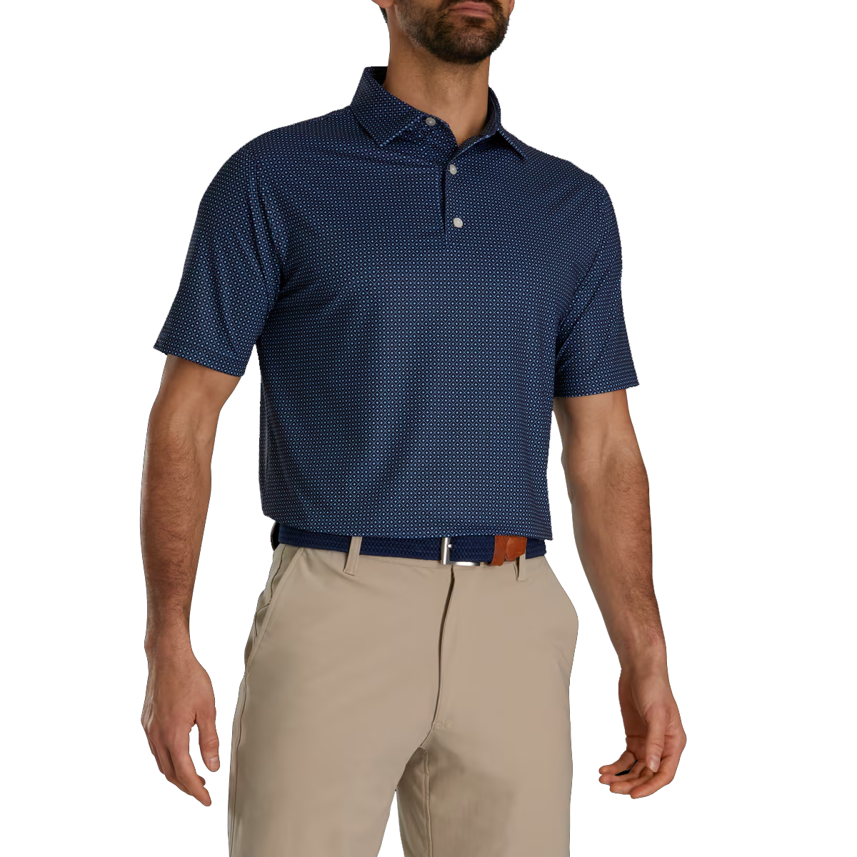 Men's navy blue checkered high-performance golf polo shirt
