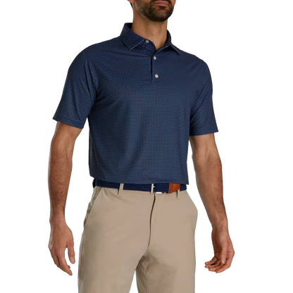 Men's navy blue checkered high-performance golf polo shirt