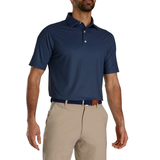 Men's navy blue checkered high-performance golf polo shirt