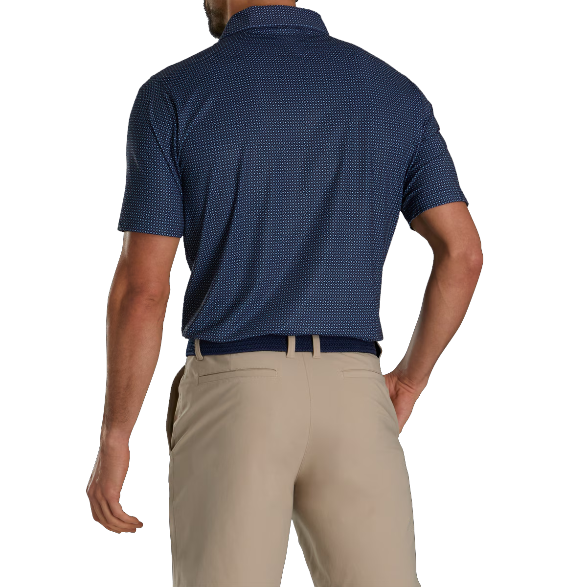 Men's navy blue checkered high-performance golf polo shirt
