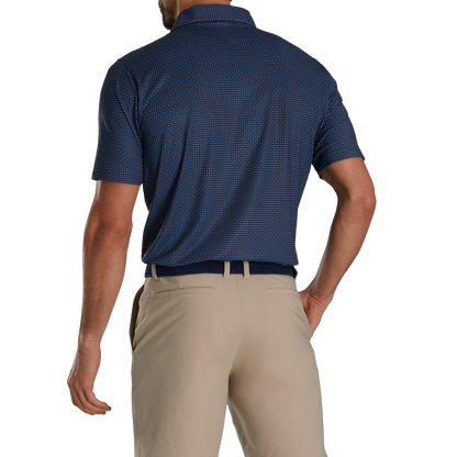 Men's navy blue checkered high-performance golf polo shirt